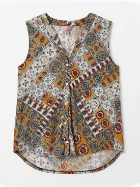AMANA Sleeveless Button Down Blouse, Women’s M, Multicolor
